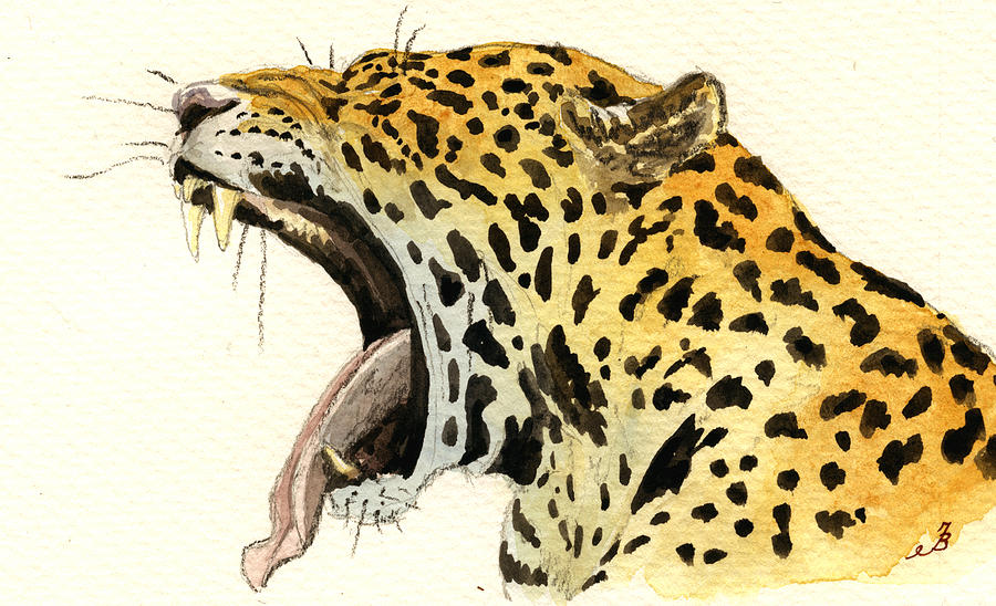 Wildlife Painting - Leopard head by Juan  Bosco