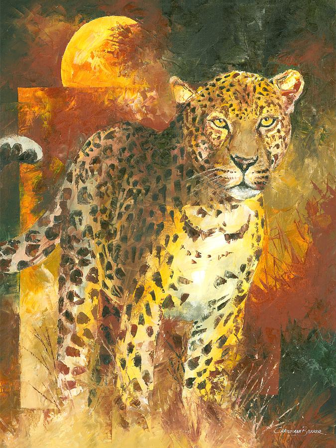 African wildlife leopard Painting by Christiaan Bekker
