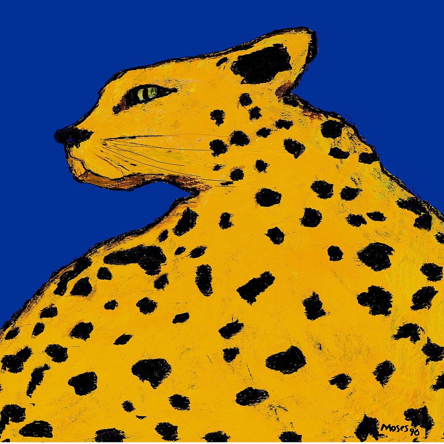 Leopard on Blue Painting by Dale Moses