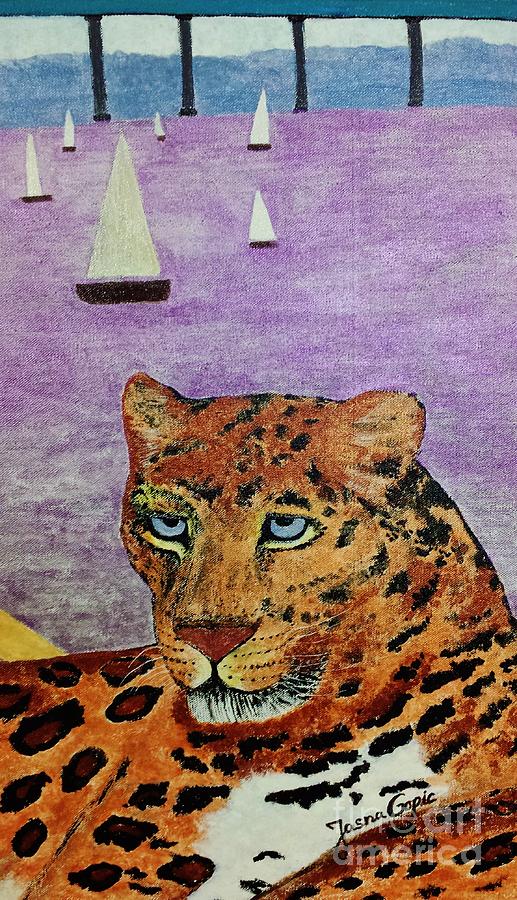 Leopard on the water Painting by Jasna Gopic