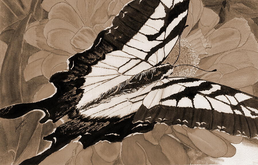 Lepidoptery - Sepia Painting by Joel Deutsch