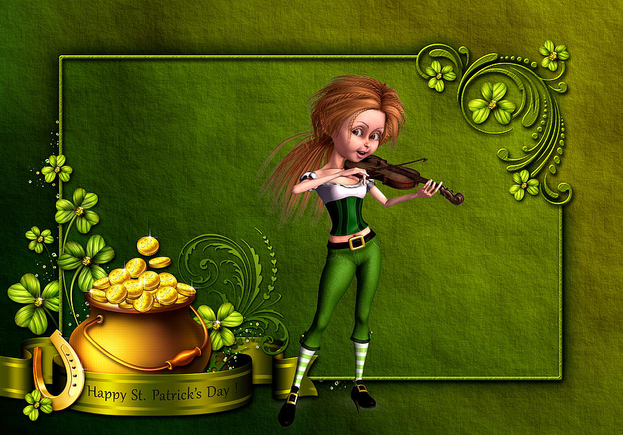 Leprechaun girl playing the voilin Digital Art by John Junek