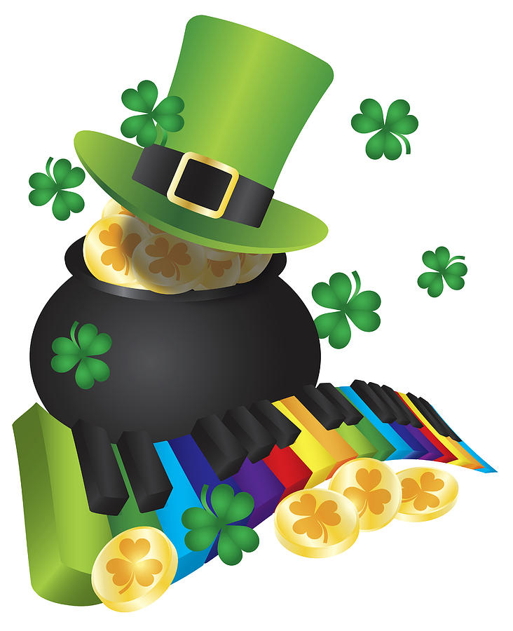Key Photograph - Leprechaun Hat with Piano Keys and Pot of Gold by Jit Lim