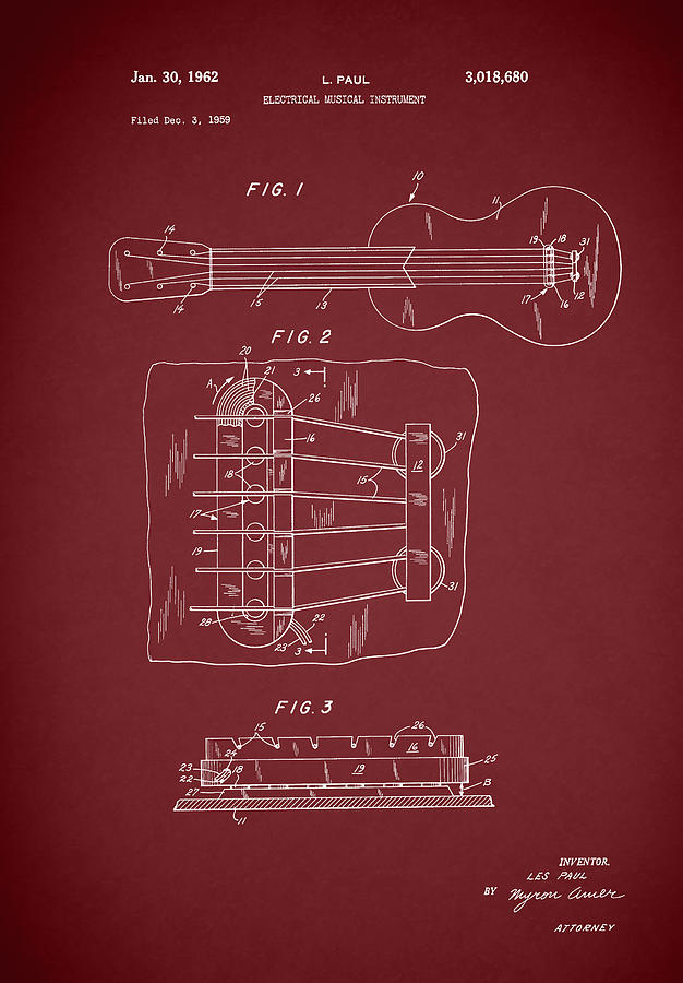Guitar Photograph - Les Paul Guitar Patent 1962 by Mark Rogan