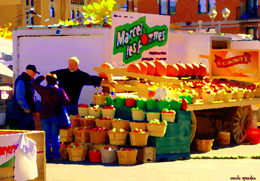 Apple Painting - Les Pommes Fruiterie Marcel Vert Pommes Red Apples Jean Talon  Market Scenes Carole Spandau  by Carole Spandau