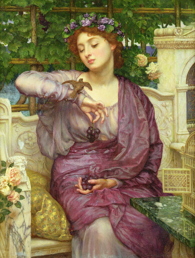 Greek Painting - Lesbia And Her Sparrow by Edward John Poynter