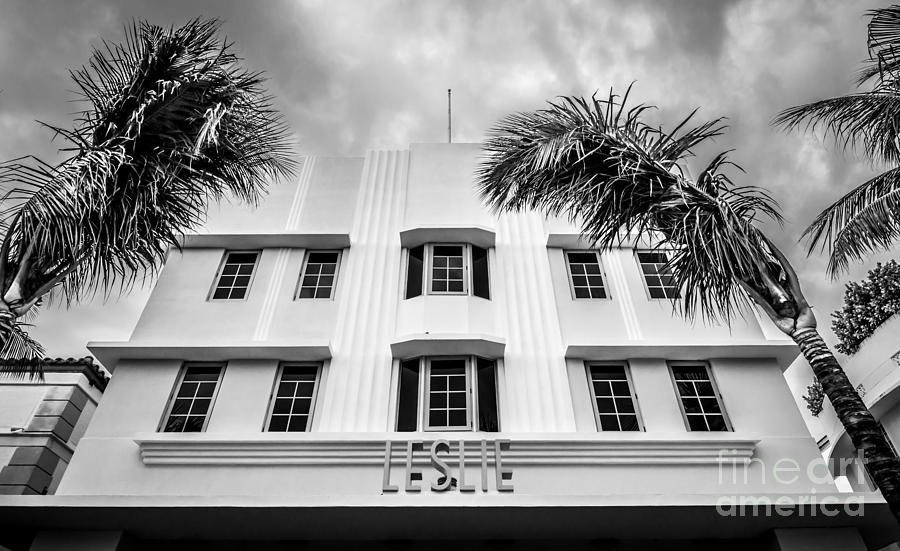 Miami Photograph - Leslie Hotel South Beach Miami Art Deco Detail - Black and White by Ian Monk