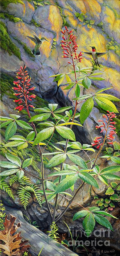 Bird Painting - Let Us Rejoice - Ruby-Throated Hummingbirds by Susan A Walton