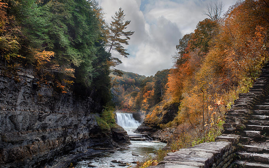 Fall Photograph - Letchworth Lower Falls by Peter Chilelli