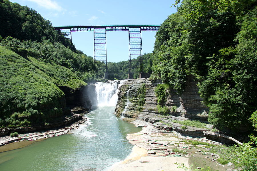 Letchworth Upper Falls And Portage Bridge Photograph by Christiane Schulze Art And Photography