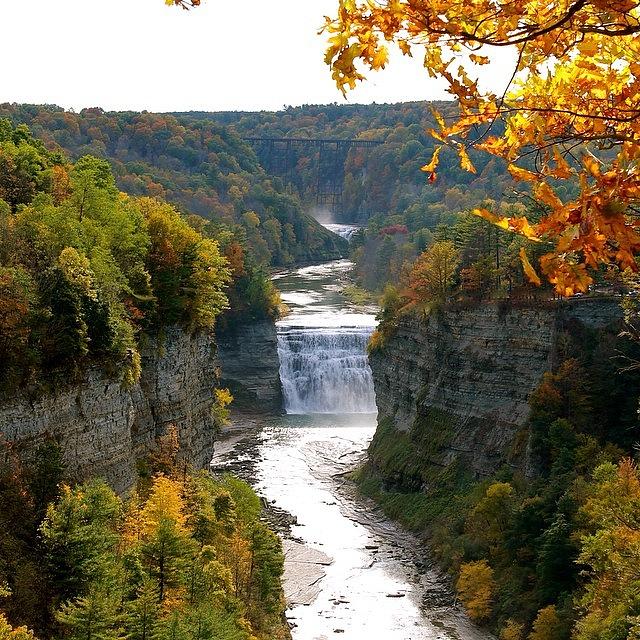 Waterfall Photograph - Letchworth Upper Falls In October by Justin Connor