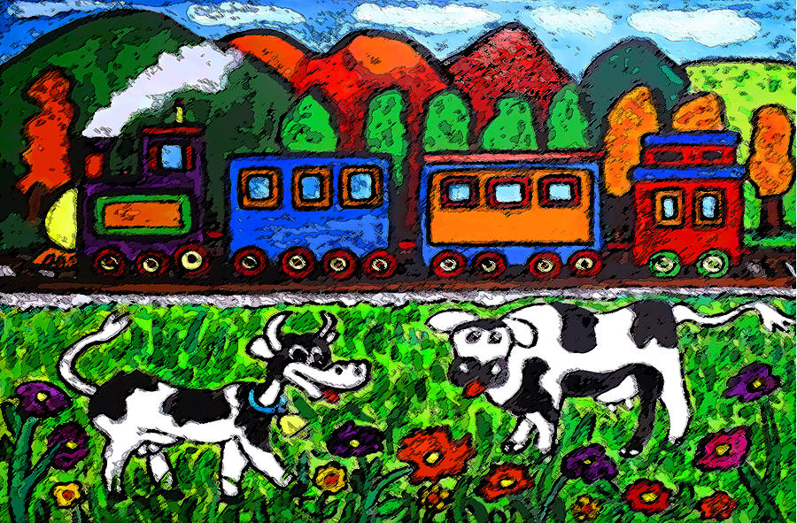 Lets Go For A Train Ride Painting by Monica Engeler