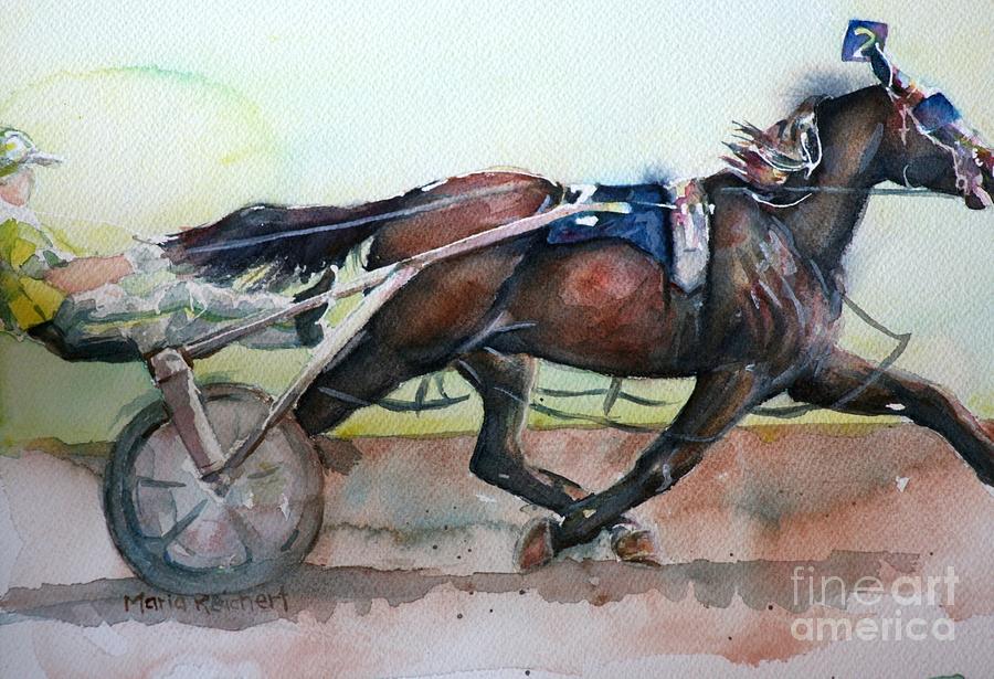 Racehorse painting in watercolor Lets Roll Painting by Maria Reichert