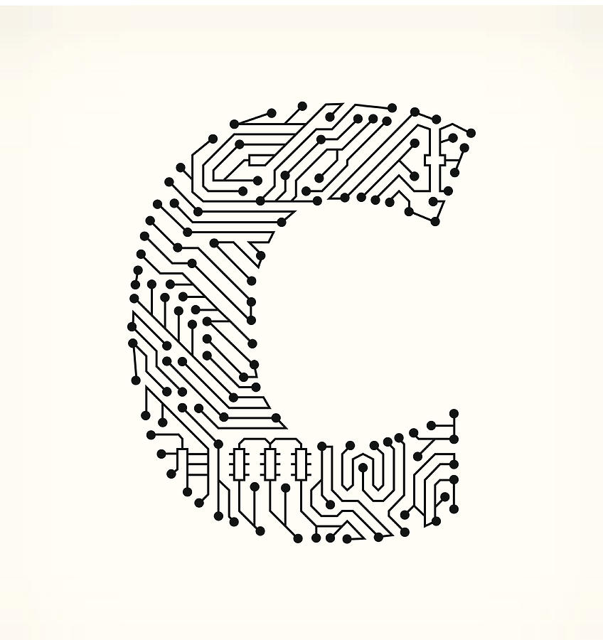 Letter C Circuit Board on White Background Drawing by Bubaone