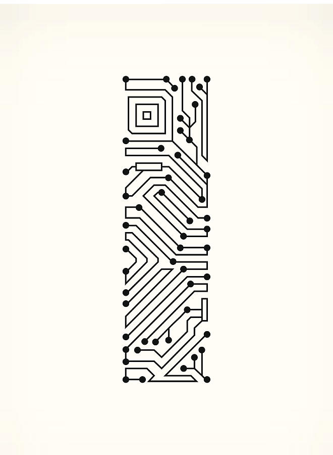 Letter I Circuit Board on White Background Drawing by Bubaone