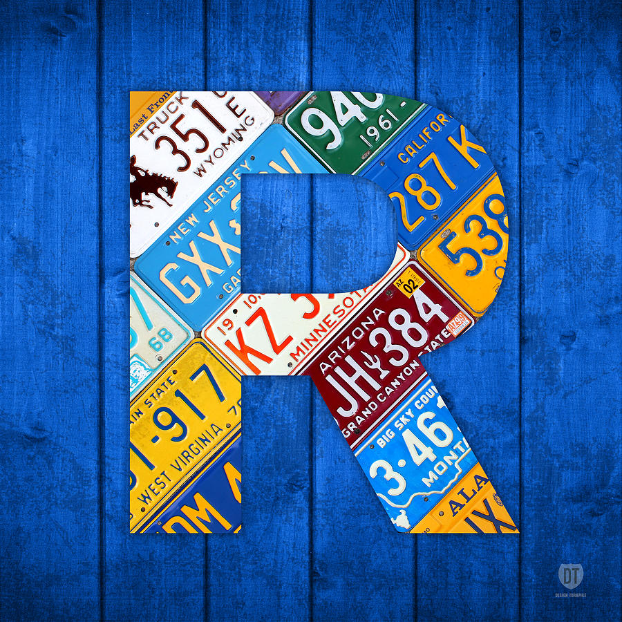 Vintage Mixed Media - Letter R Alphabet Vintage License Plate Art by Design Turnpike