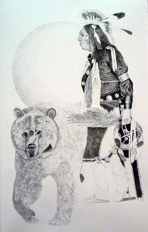 American Indian Drawing - Levi Bear Walker by Jerry Norris