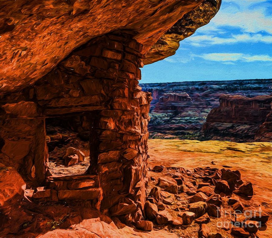 Lewis Lodge Ansazi Ruin - Digital Painting - Utah Photograph by Gary Whitton