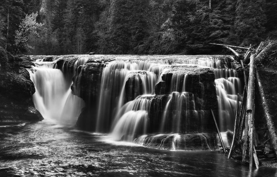 Lewis River Lower Falls black and White Photograph by Mark Kiver