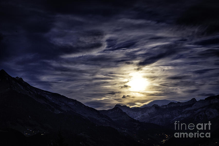 Leysin Switzerland Moon Photograph by Timothy Hacker