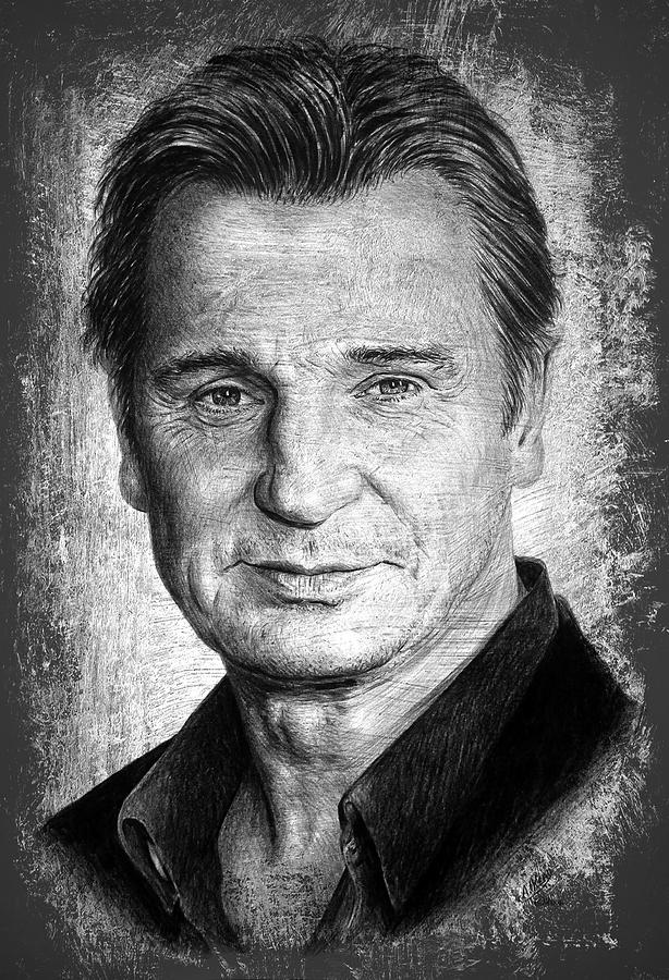 Liam Neeson Drawing - Liam Neeson grey scratch by Andrew Read