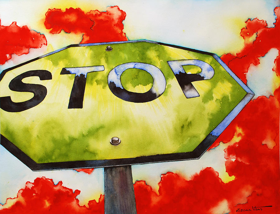 Liberating STOP sign Painting by Zuzana Vass