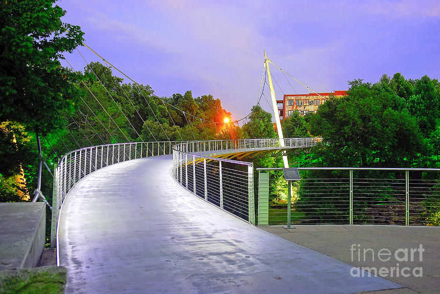 Landscape Photograph - Liberty Bridge In Downtown Greenville SC at Sunrise by Willie Harper