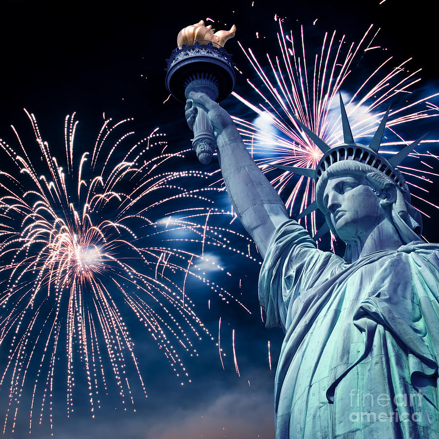 Statue of Liberty fireworks Photograph by Delphimages Photo Creations