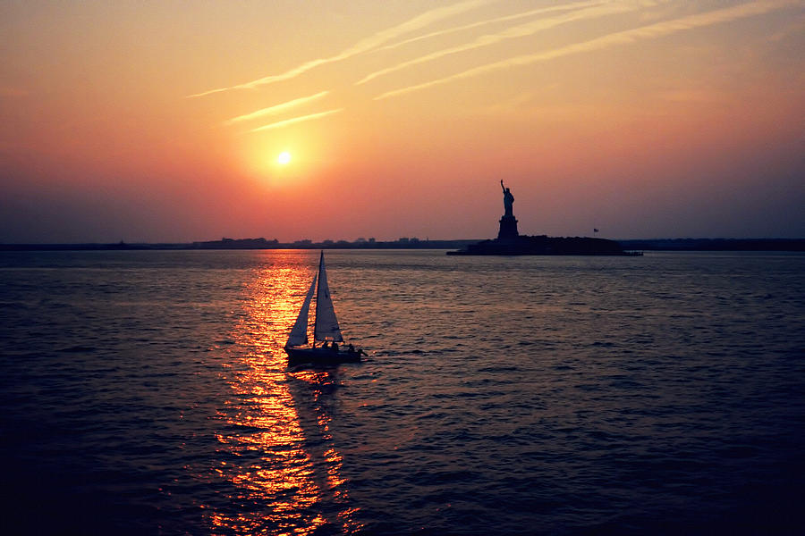 Statue Of Liberty Photograph - Liberty Sunset by Joann Vitali
