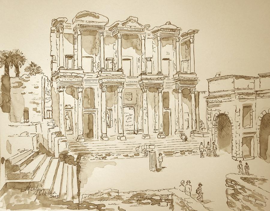 Library at Ephesus II Painting by Marilyn Zalatan