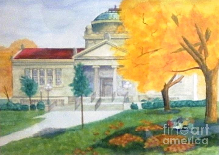 Kenosha Painting - Library in Autumn at Library Park Kenosha Wisconsin  by Kenneth Michur