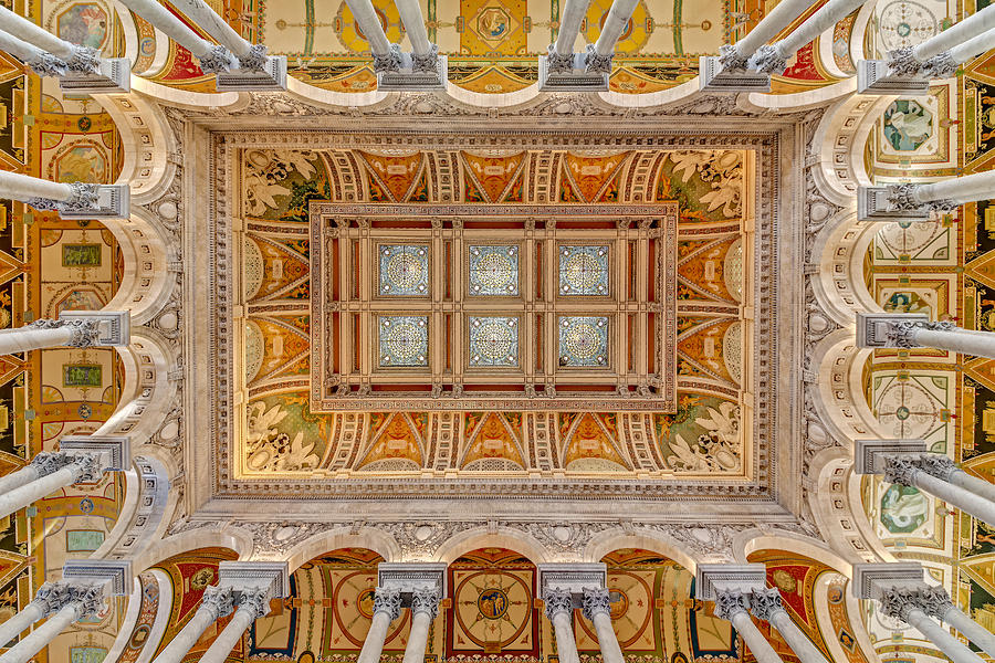 Library Of Congress Main Hall Ceiling Photograph by Susan Candelario