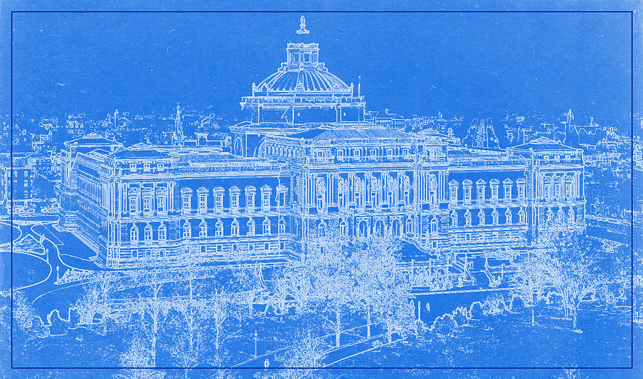 Library of Congress Washington DC 1902 Blueprint Digital Art by MotionAge Designs