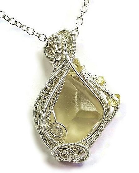 Libyan Desert Glass Meteorite Impactite Swarovski Crystal And Sterling Silver Pendant Ldgpss5 Jewelry By Heather Jordan