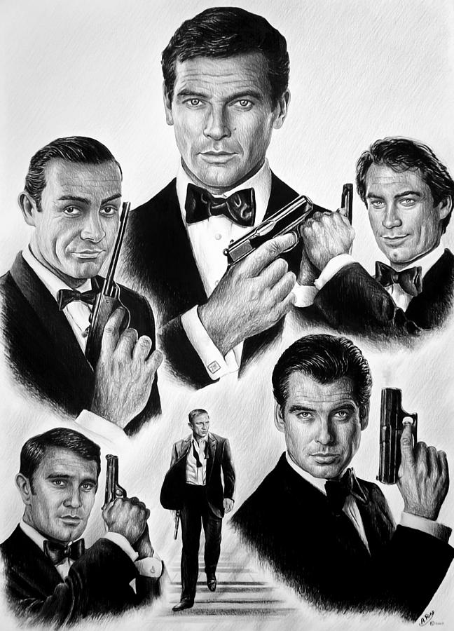 Sean Connery Drawing - Licence to kill  bw by Andrew Read