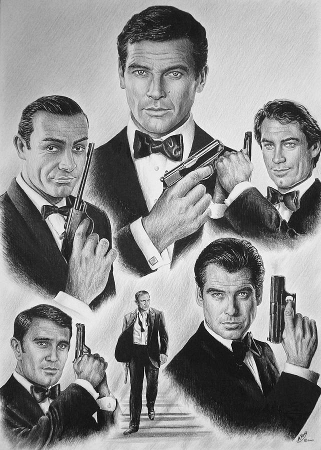 Sean Connery Drawing - Licenced to kill  bw by Andrew Read