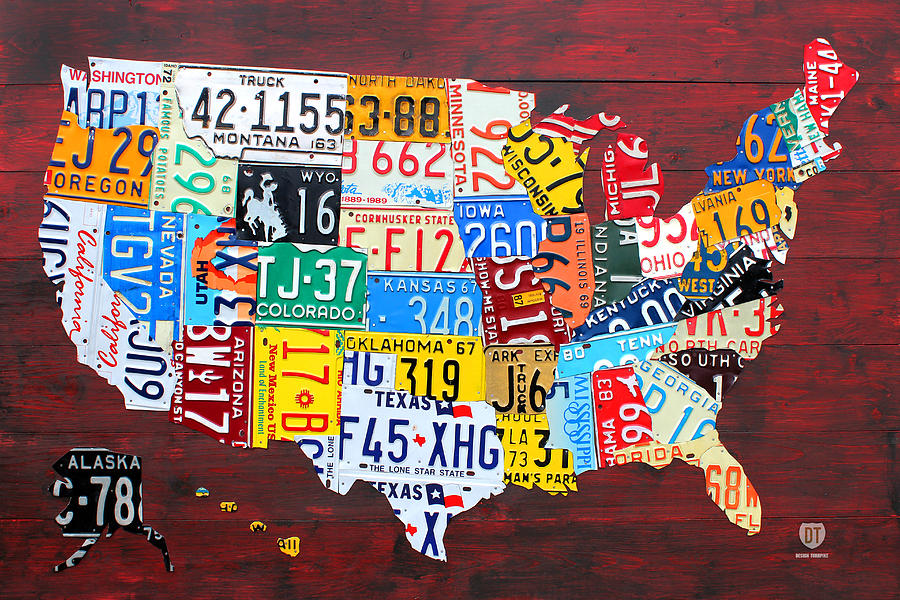 License Plate Art Map of the USA Edition 14 by Design Turnpike Mixed Media by Design Turnpike