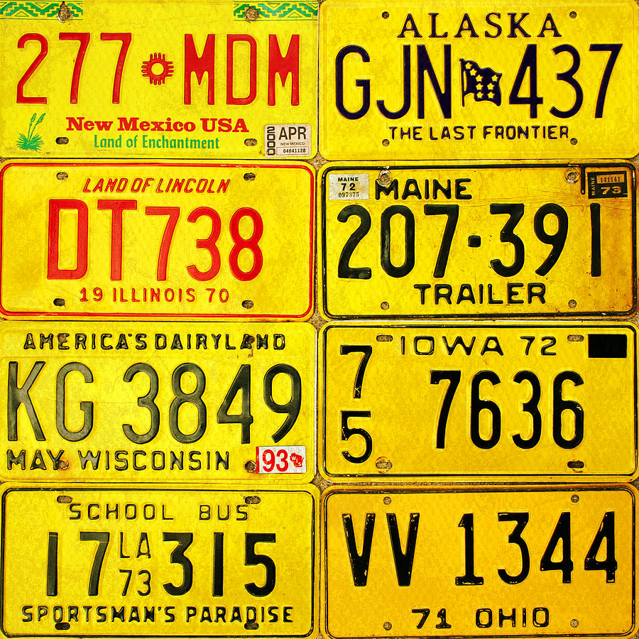 License Plate Art Vintage Colors of Our History Series - Yellow Mixed Media by Design Turnpike