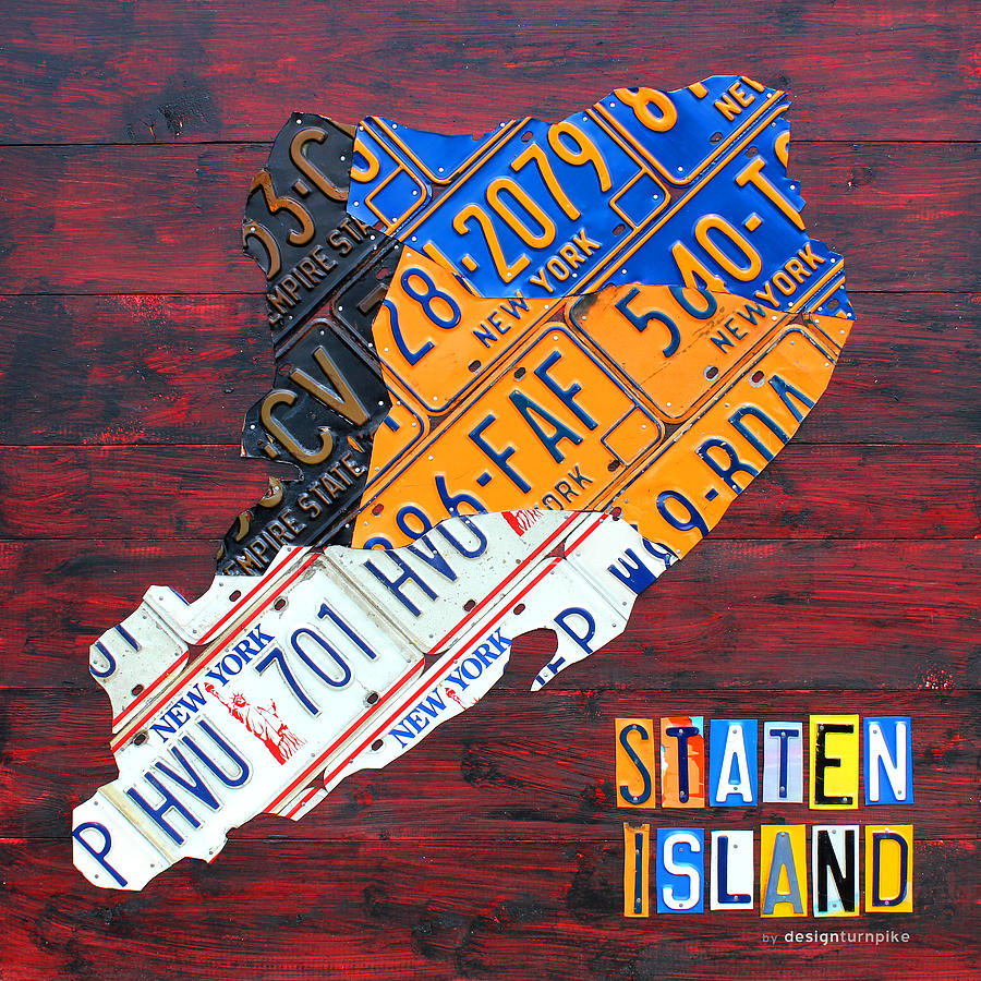 License Plate Map of Staten Island New York NYC Mixed Media by Design Turnpike