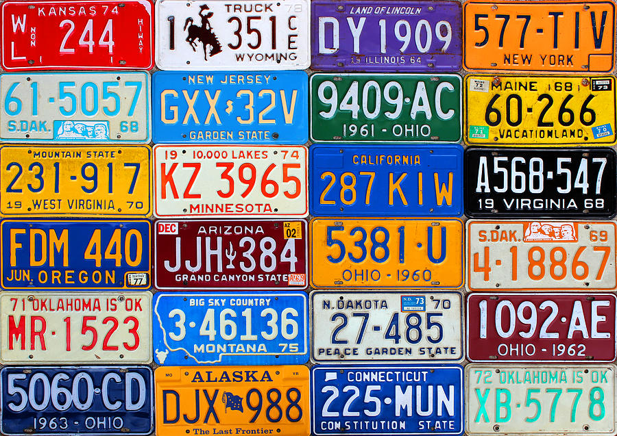 Vintage Mixed Media - License Plates of the USA - Our Colorful American History by Design Turnpike