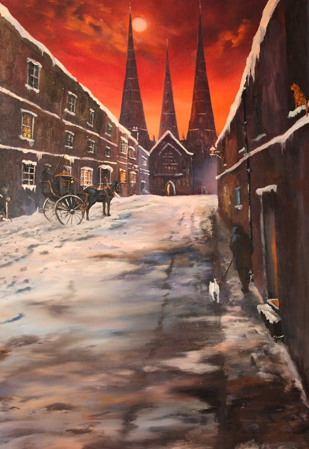 Lichfield Cathedral a view from the close Painting by Jean Walker