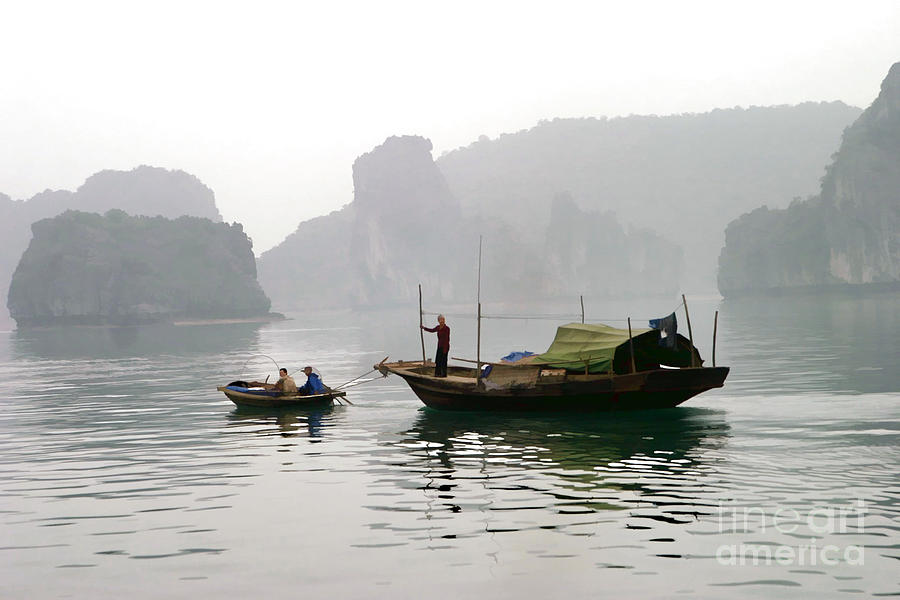 Boat Photograph - Life on the Bay Vietnam by Chuck Kuhn
