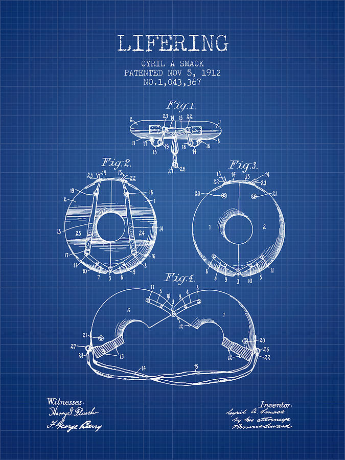 Vintage Digital Art - Life Ring Patent from 1912 - Blueprint by Aged Pixel