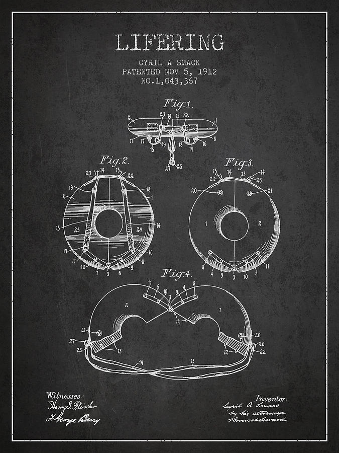 Vintage Digital Art - Life Ring Patent from 1912 - Charcoal by Aged Pixel