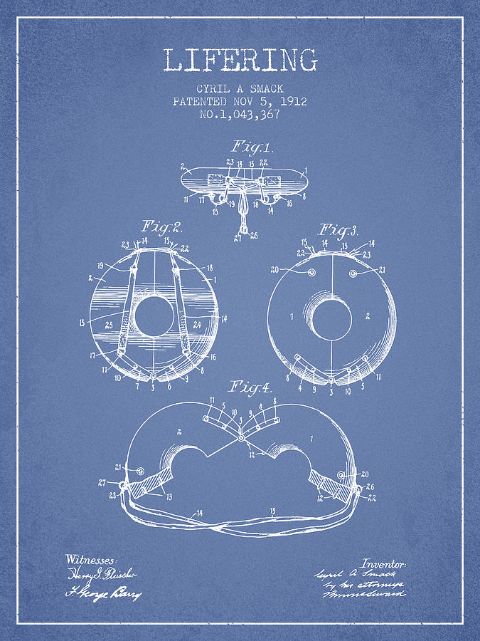 Vintage Digital Art - Life Ring Patent from 1912 - Light Blue by Aged Pixel