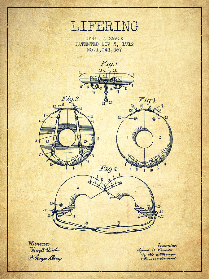 Vintage Digital Art - Life Ring Patent from 1912 - Vintage by Aged Pixel