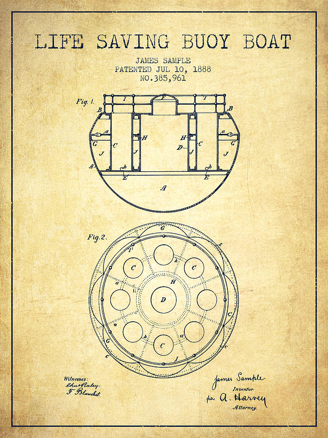 Vintage Digital Art - Life Saving Buoy Boat Patent from 1888 - Vintage by Aged Pixel