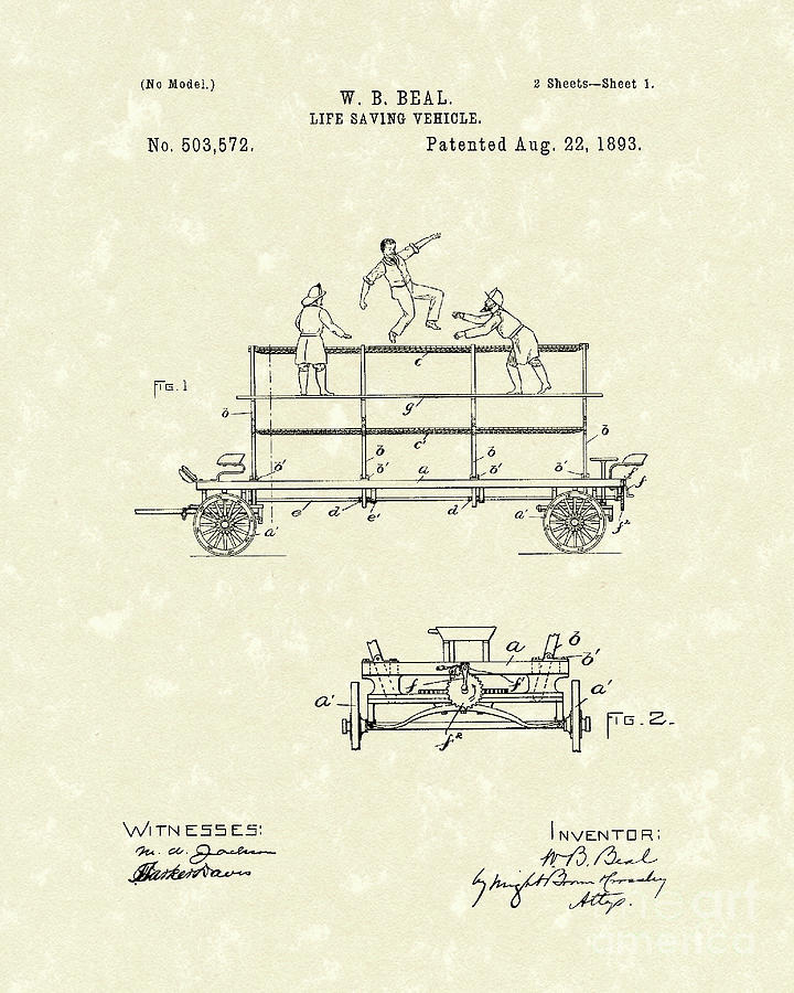 Life-Saving Vehicle 1893 Patent Art  Drawing by Prior Art Design