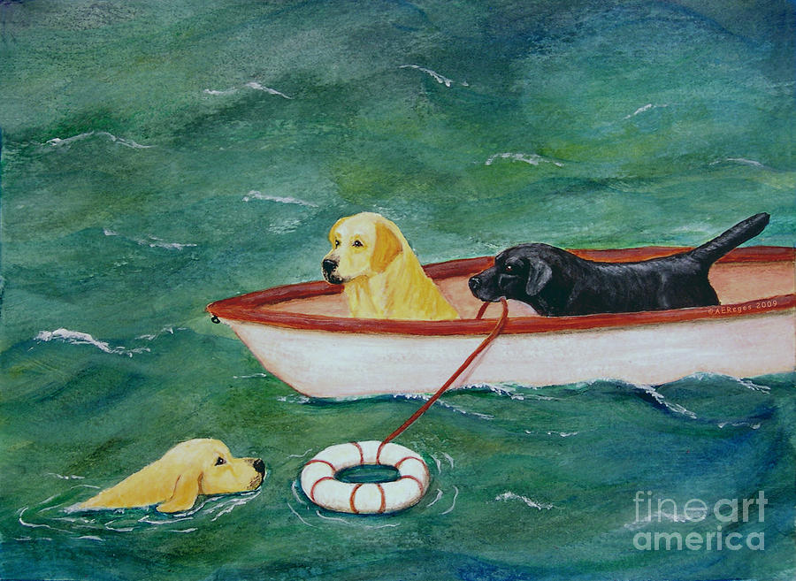 Dog Painting - Lifeboat Labrador Dogs to the Rescue by Amy Reges