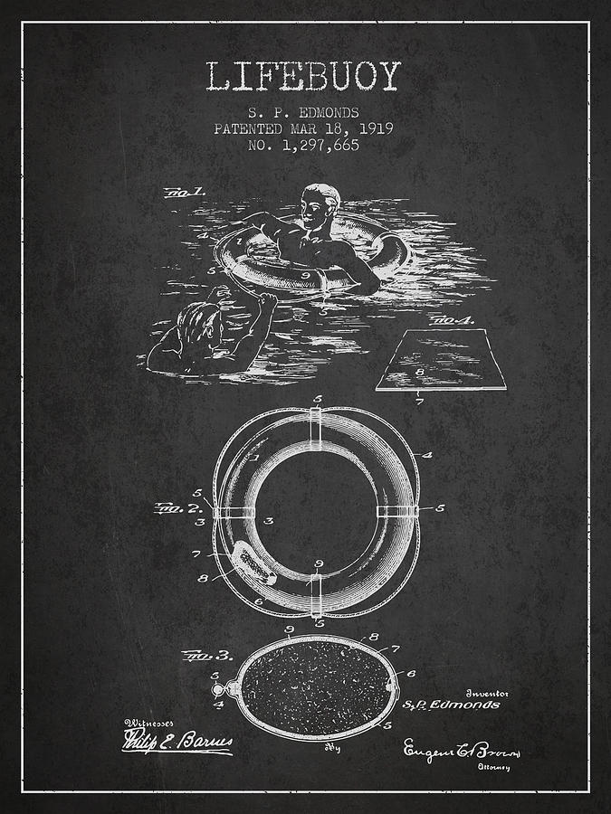 Vintage Digital Art - Lifebuoy Patent from 1919 - Charcoal by Aged Pixel